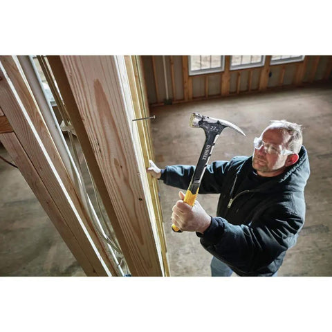 Heavy Duty 22 Oz Framing Hammer With 1-Piece Steel Construction, Yellow and Black Finish, used for nailing in framing