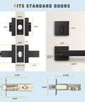 Two Pack Keyed Entry Door Lever And Deadbolt Set With Reversible Left Or Right Handles Built Tough Heavy Duty Matte Black Vintage Design Keyed Alike Easy DIY Installation with measurements for standard doors
