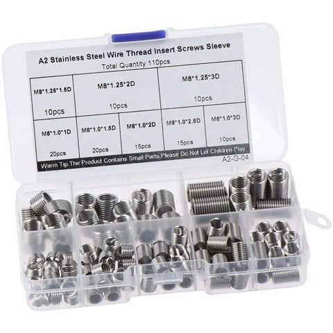 Must Have Heavy Duty Thread Repair Inserts Kit 110 Pcs Stainless Steel Wire Sleeve Inserts For Self Tapping Inner Threads M6 And M8 Automotive Repairs Damaged Hole Fix Durable Repair Kit For Cars And Trucks, 110pcs A2 stainless steel M6 M8 case
