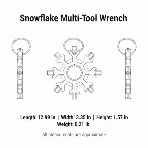 Diagram of Snowflake-Shaped Compact Multi Tool Wrench for Eyewear, Bike, and Camping Repairs, Metal EDC Hex Key Set