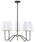 5 Light Gold Linear Chandelier With Brushed Bronze Black Finish And White Linen Shades For Kitchen Island Foyer And Living Room E12 Base Modern Chic Home Lighting Vibe