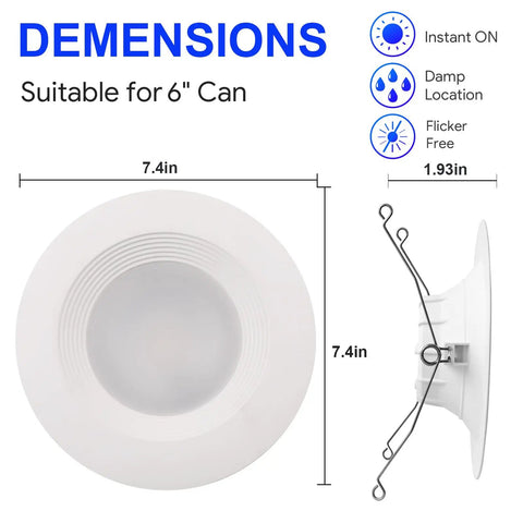Dope Vibrant LED Recessed Can Lights 6 Inch Retrofit Downlight dimensions and installation details with baffle trim