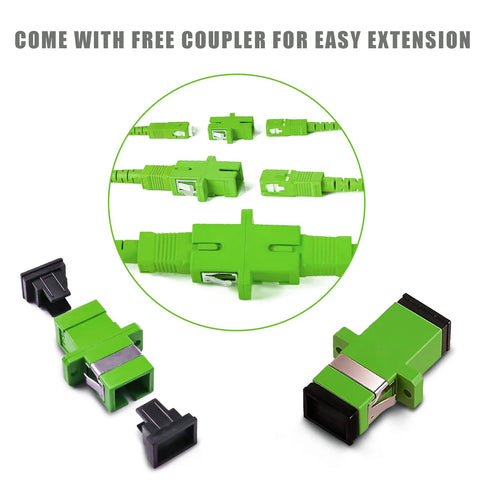 SC/APC to SC/APC simplex fiber optic patch cable, green connectors, 2 m length