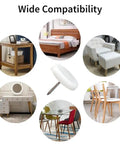 Collage of furniture featuring Top Shelf White Nylon Chair Leg Glides 24 Pack With Solid Metal Nails for various designs.