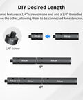 Rugged 15mm Rod Extension Kit With One Two And Three Inch Sections Featuring 1/4 Male To Female Threads crafted from premium aluminum alloy 1/4" screw connection detail.