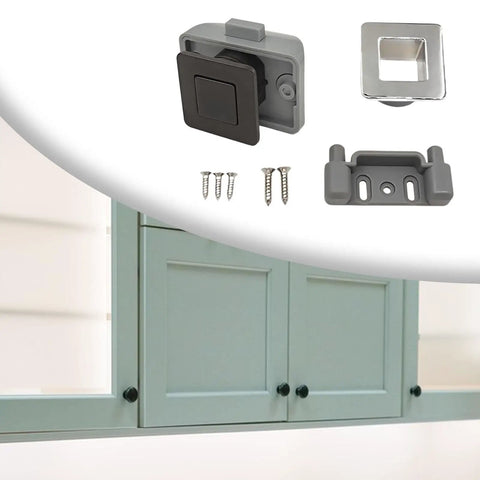 Push Button Latch Lock For 15mm Thick Door Panels Black Heavy Duty Push Lock Cabinet Latch parts included with screws