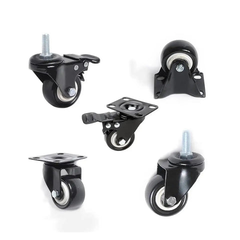 Set of Four Pack 1.5 Inch Swivel Wheel Furniture Caster With Brake Double Bearing Sleeve Black Stem Casters