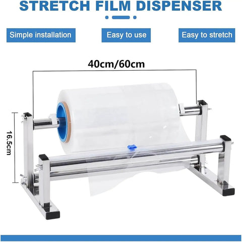 Table Stretch Film Dispenser In Stainless Steel Adjustable 20 To 80 Cm Width One Hand Cutter For Quick Time Saving Cuts Slide Film Holder