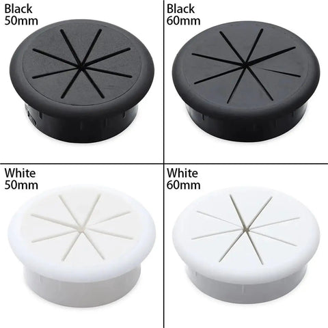 Heavy Duty 20 Piece Desk Cable Grommet Kit With Rubber Ring Inserts For Furniture Wire Hole Covers To Keep Cords Tidy Organized And Clutter Free, black and white 50mm 60mm sizes
