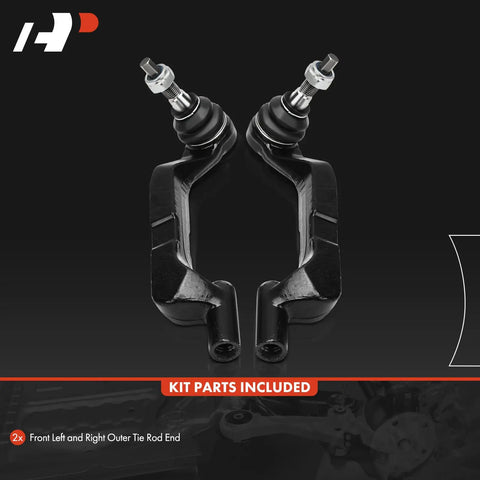 Front Outer Tie Rod End For AWD Chrysler 300 2011 Through 2023, Dodge Challenger 2017 Through 2019 And 2020 Through 2023, Charger 2011 Through 2023, Fits Front Outer Left And Right, Driver And Passenger Side, Replaces Worn Ends To Stop Uneven Tire Wear. Pair of black metal front outer tie rod ends