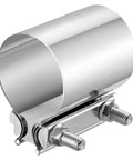 2.5-inch stainless steel exhaust clamp with bolts and sleeve, side view for pipes and mufflers