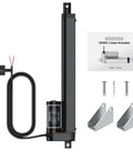 Heavy Duty 12V Linear Actuator With 330 Lbs Lift, 1500 N, 10 Inch Stroke, Quiet Operation displayed with brackets and manual