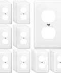 Bulk 50 Pack White Outlet Covers Duplex Wall Plates 1 Gang Standard Size 4.50 x 2.76 Inch Polycarbonate Thermoplastic Receptacle Covers