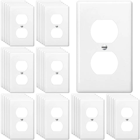 Bulk 50 Pack White Outlet Covers Duplex Wall Plates 1 Gang Standard Size 4.50 x 2.76 Inch Polycarbonate Thermoplastic Receptacle Covers