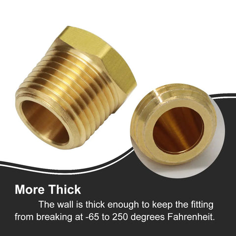 Brass reducing pipe fittings, 1/2 in NPT male to 1/8 in NPT female, hex head, pack of 2