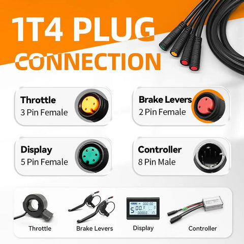 Electric Bike Cable 1 To 5 8 Pin Waterproof Ebike Connector Wire For Electric Bike Conversion Kit 150cm Length details