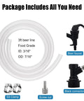 3 Foot Ball Lock Beer Line Kit For Corny Keg With Quick Disconnect Picnic Tap Faucet And Cornelius Beer Tube Leak Resistant PVC Liquid Beer Hose Assembly For Your Home Kegerator And Weekend Parties components including beer line, faucet, and connectors.