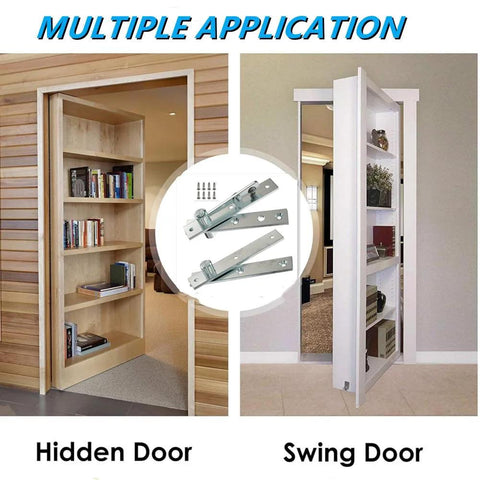 Heavy Duty Door Pivot Hinges For Wood Doors 360 Degree Hidden Door Hinge For Secret Doors Stainless Steel Invisible Pivot Hinge For Bookshelf Bookcase Doors Durable Pivot Hardware installed on bookshelf and swing doors