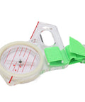 Bright Luminous Shockproof Compass with fast needle setting, green strap, thumb size for outdoor navigation and orienteering.