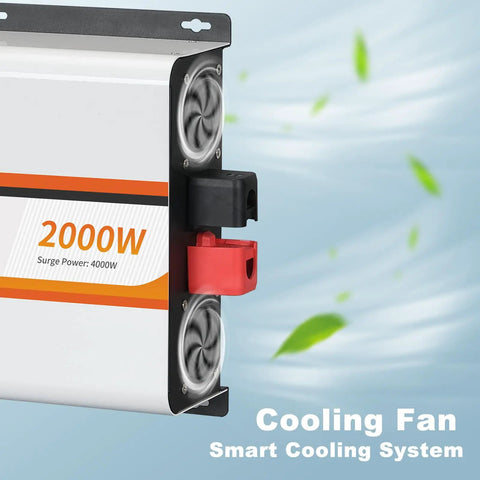 2000 Watt Pure Sine Wave Power Inverter Converts 12V DC To 120V AC With LCD Display And Remote Control for effective cooling system.