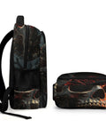 Side view of Midnight Skull And Crow Print Backpack For Men And Women showing breathable straps and smooth zipper detail.