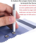 DIY Metal Snaps Button Kit With Fastener Pliers Press Tool For Sewing And Crafting, demonstration on fabric with tool.