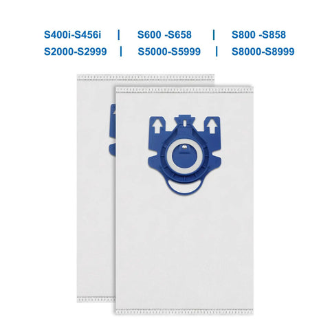 12 Pack 3D AirClean Vacuum Bags For GN Style Canister Vacuums, showing two bags with blue fittings, fits C1 C2 C3 models