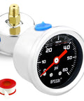 Glycerin-Filled Low Pressure Gauge 0-60 PSI, 1.5 Inch Dial, One-Eighth Inch NPT Back Mount, front and back view with tape