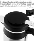 Road Ready Setup 1000 Milliliter Stainless Steel 12 Volt Car Kettle lid view with indicator and power button, ideal for long drives.