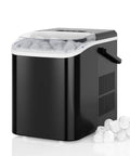 Countertop Ice Maker With Sturdy Carry Handle, Portable Ice Machine Freezing Bullet Ice Cubes In Rapid Six Minutes, Delivers Twenty Six Pounds Daily in jet black with ice cubes visible.