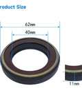 Oil seal 40x62x11 mm with brown NBR lip and black outer housing, front view.