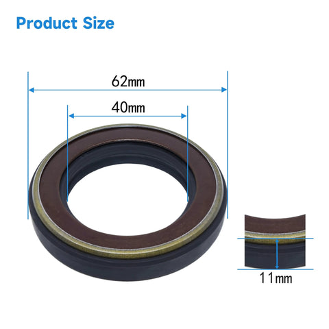 Oil seal 40x62x11 mm with brown NBR lip and black outer housing, front view.