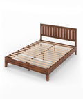 King Size Solid Wood Platform Bed Frame With Antique Espresso Finish And Integrated Headboard featuring slats for sturdy support.