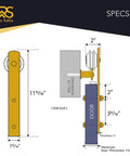 Dimensions of Brushed Brass Gold Barn Door Hardware Kit No Fuss With 72 Inch Track System for Single Door in diagram form.