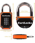 Orange 2 Pack 4-Digit Combination Pad Locks Heavy Duty Waterproof Resettable Security Latches with size dimensions shown