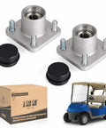 Straight Up Heavy Duty Front Wheel Hub Assembly For Ezgo Rxv Golf Carts 2008 Plus showing steel hubs and oil seals with a golf cart.