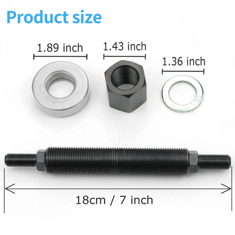 Chevy Harmonic Balancer Installation Tool for 350 Small Block and Big Block Cranks SBC BBC with threaded rod, nut, washers shown