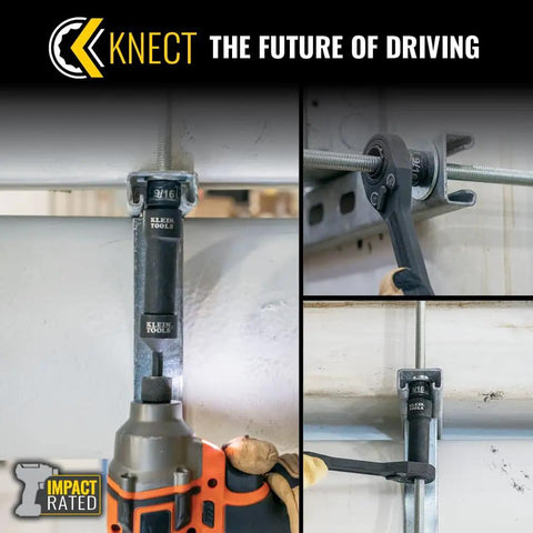 KNECT 15-Piece Pass Through Socket Set For SAE And Impact Drivers With MODbox Case installed on metal rod
