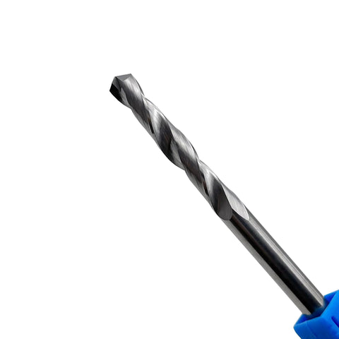 Solid Carbide Jobber Drill Bit With Straight Shank, 118 Degree Point, Quarter Inch Diameter, close-up view