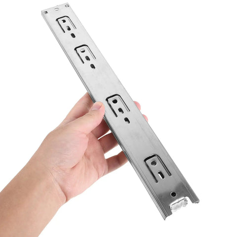 Person holding Two Pack 14 Inch Stainless Steel Drawer Slides Full Extension With Ball Bearing for kitchen cabinets.