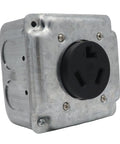 Nema 10-30R Receptacle 30 Amp Dryer Outlet Surface Or Flush Mount featuring galvanized iron frame and black socket design.