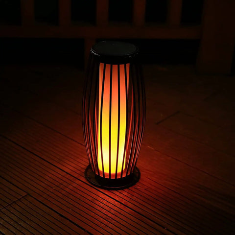 Outdoor Solar Lantern With USB Rechargeable Battery Waterproof LED Garden Light In Birdcage Metal Decor Style glowing on deck