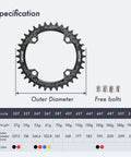 104Mm BCD Round Oval Bike Chainring 30T 32T 7075 Aluminum Lightweight CNC Machined for MTB Sizes with Outer Diameter Chart