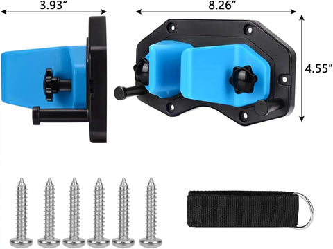 Hella Heavy Duty Abs Plastic Ski Wall Mount And Snowboard Rack For Garage Storage showing adjustable clips and screws for installation.