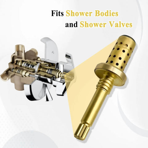 TA-10 Flow Control Spindle Assembly for Shower Valve Replacement showing brass spindle and internal valve compatibility.