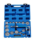 Blue case with 24 Piece Pneumatic Brake Caliper Piston Wind Back Tool Kit For EZ Quick Brake Pad Replacement Heavy Duty Piston Spreader