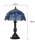 Dragonfly Tiffany Style Table Lamp with Stained Glass Shade, Bronze Base, 18 Inch Tall Bedside and Desk Light, Handmade Glass Lampshade shown