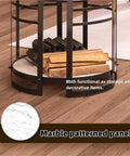 Smokeless Fire Pit For Indoor And Outdoor Use, Small Cast Iron Heater with decorative marble patterned panel, storage shown