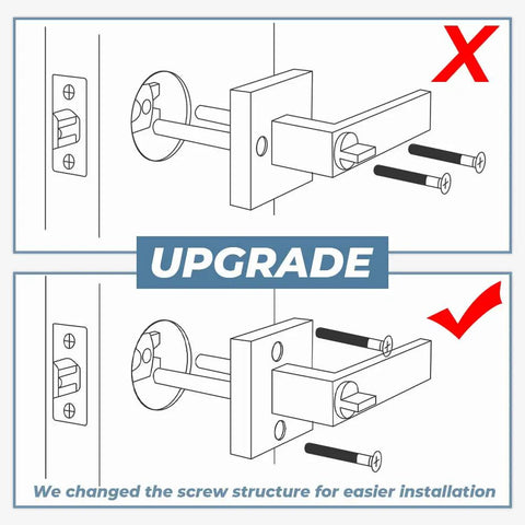 Diagram showing installation upgrade for Three Piece Door Knob Set With Lock And Key In Polished Chrome, with screws and latch layout.