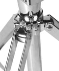 Close-up of stainless steel tripod mechanism of Straight Up Heavy Duty Drum Throne With Motorcycle Style Seat.